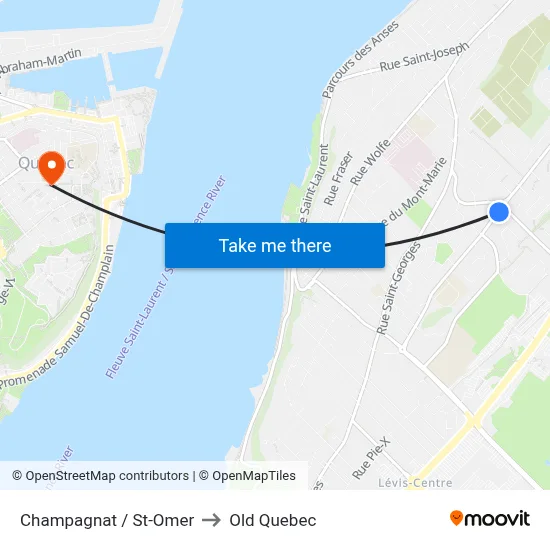 Champagnat / St-Omer to Old Quebec map