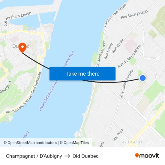 Champagnat / D'Aubigny to Old Quebec map