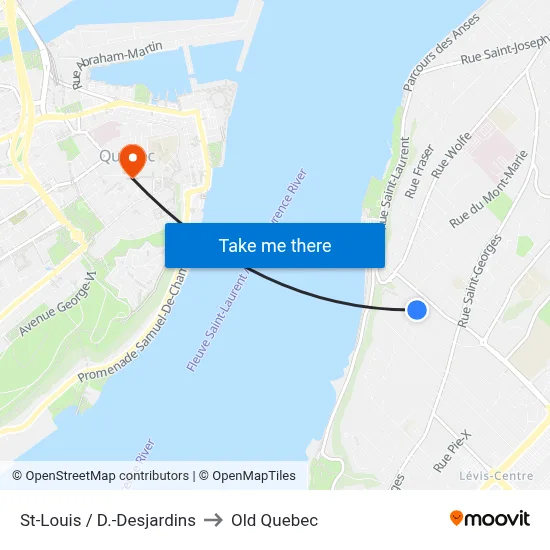 St-Louis / D.-Desjardins to Old Quebec map