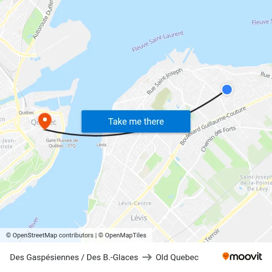 Des Gaspésiennes / Des B.-Glaces to Old Quebec map