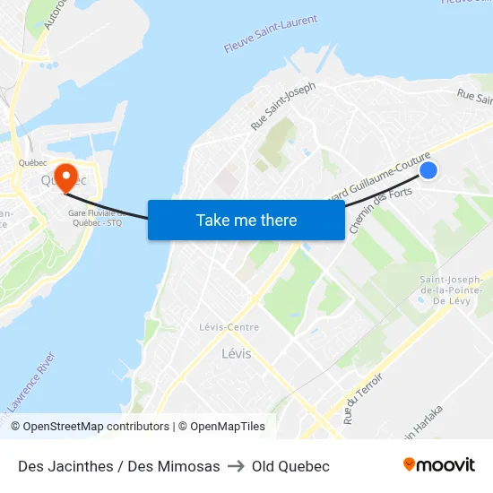 Des Jacinthes / Des Mimosas to Old Quebec map