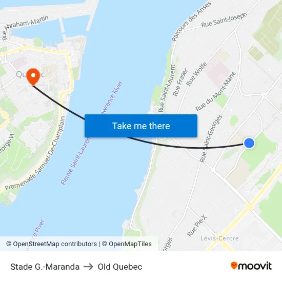 Stade G.-Maranda to Old Quebec map