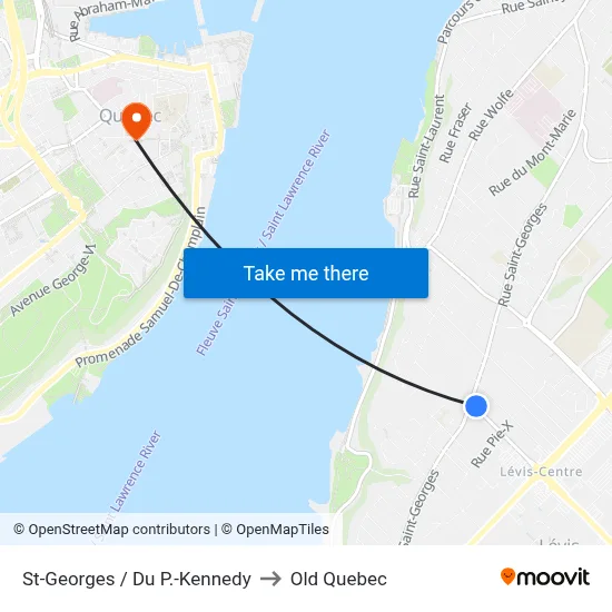 St-Georges / Du P.-Kennedy to Old Quebec map