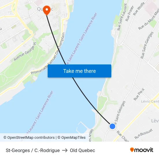 St-Georges / C.-Rodrigue to Old Quebec map