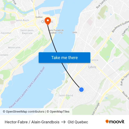 Hector-Fabre / Alain-Grandbois to Old Quebec map