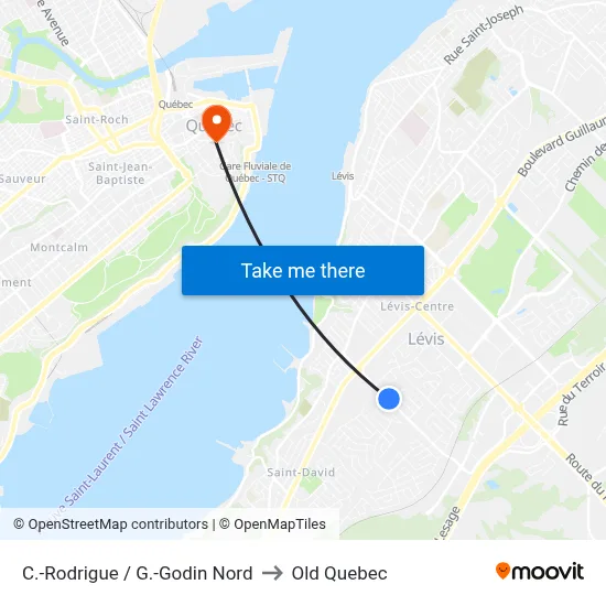 C.-Rodrigue / G.-Godin Nord to Old Quebec map