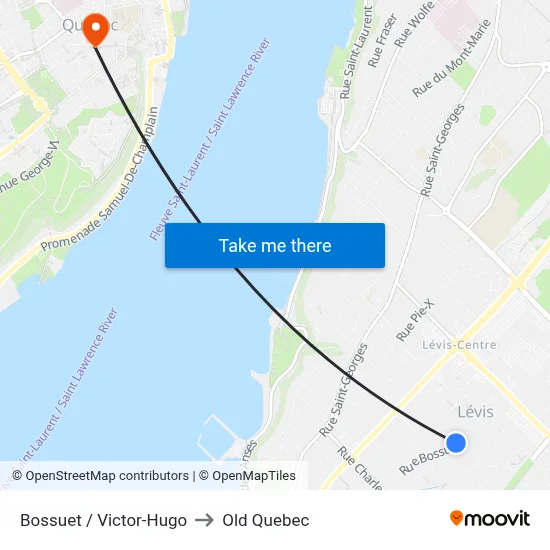 Bossuet / Victor-Hugo to Old Quebec map