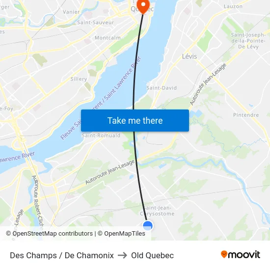 Des Champs / De Chamonix to Old Quebec map
