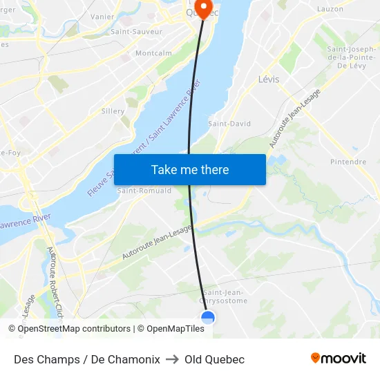 Des Champs / De Chamonix to Old Quebec map
