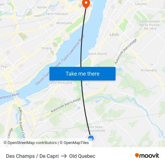 Des Champs / De Capri to Old Quebec map
