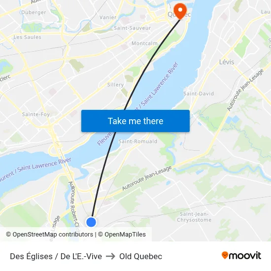 Des Églises / De L'E.-Vive to Old Quebec map