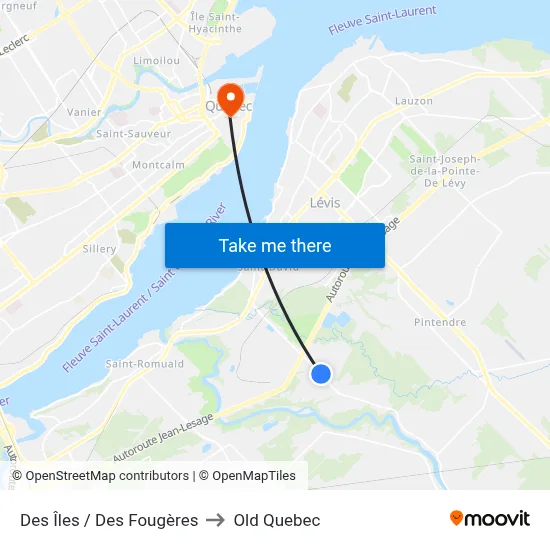 Des Îles / Des Fougères to Old Quebec map