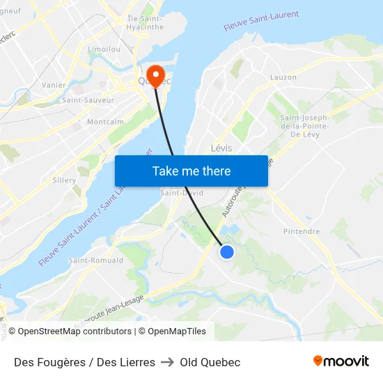 Des Fougères / Des Lierres to Old Quebec map