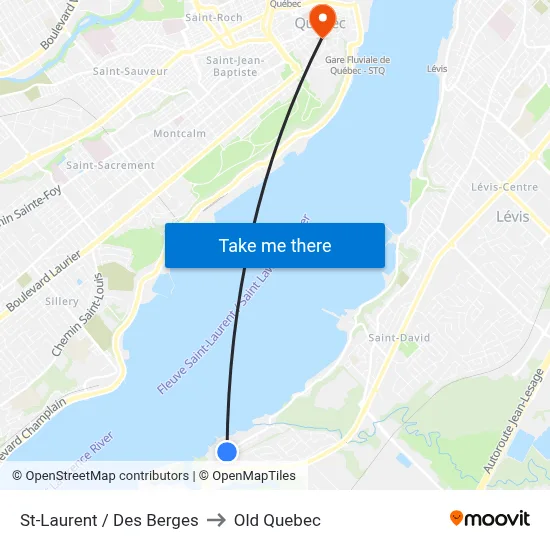 St-Laurent / Des Berges to Old Quebec map