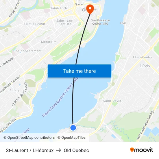St-Laurent / L'Hébreux to Old Quebec map