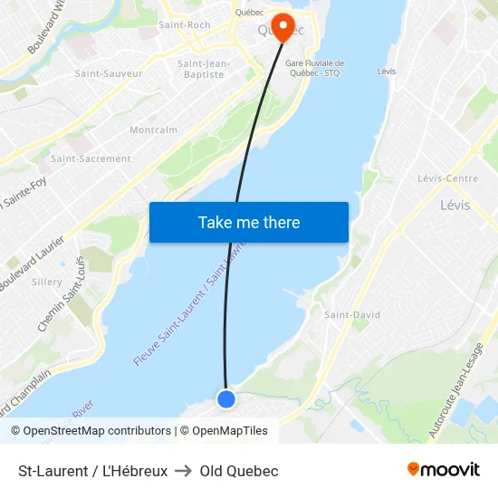 St-Laurent / L'Hébreux to Old Quebec map