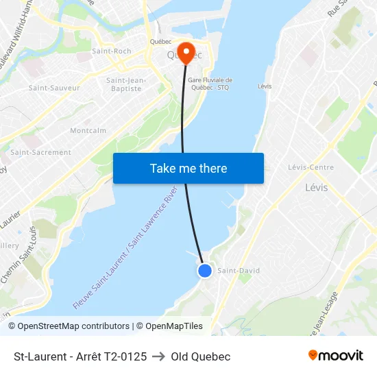 St-Laurent - Arrêt T2-0125 to Old Quebec map
