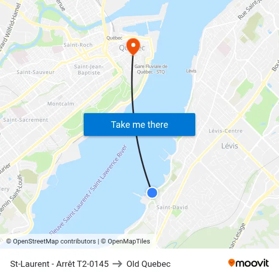 St-Laurent - Arrêt T2-0145 to Old Quebec map