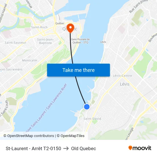 St-Laurent - Arrêt T2-0150 to Old Quebec map