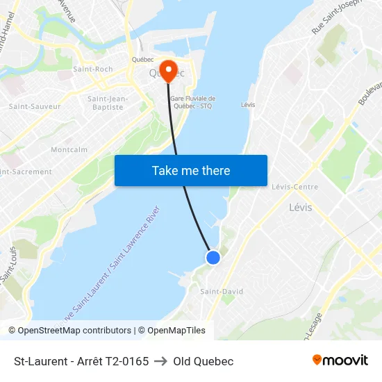 St-Laurent - Arrêt T2-0165 to Old Quebec map