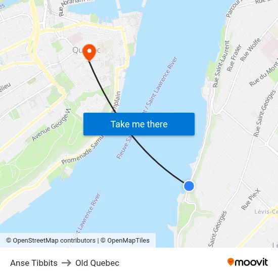 Anse Tibbits to Old Quebec map