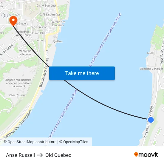 Anse Russell to Old Quebec map