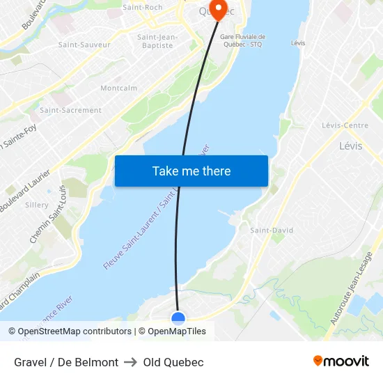 Gravel / De Belmont to Old Quebec map