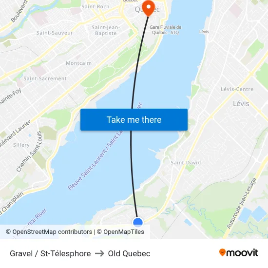 Gravel / St-Télesphore to Old Quebec map