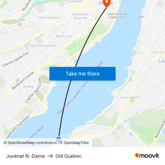 Juvénat N.-Dame to Old Quebec map