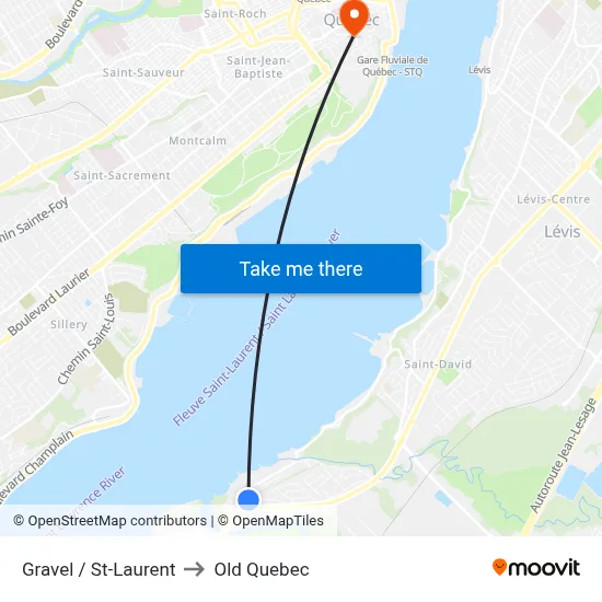 Gravel / St-Laurent to Old Quebec map