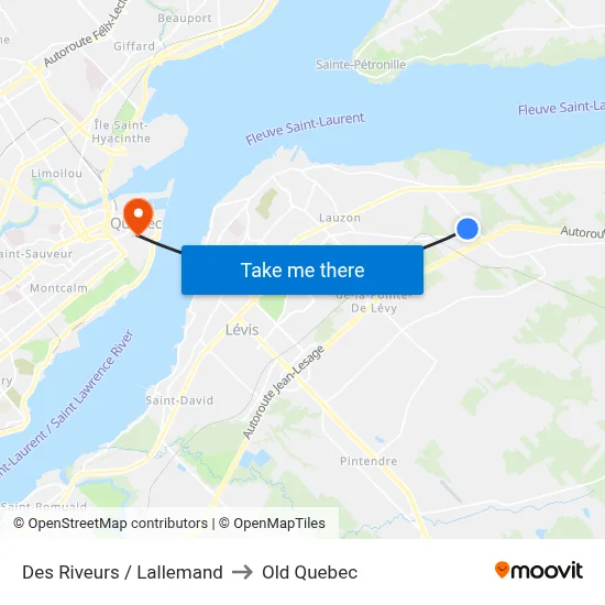Des Riveurs / Lallemand to Old Quebec map