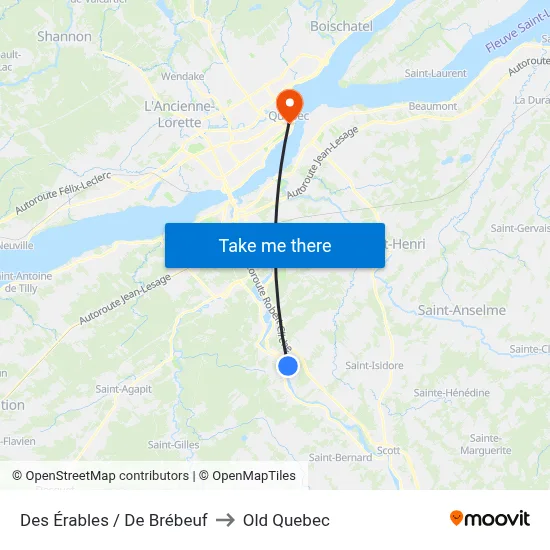 Des Érables / De Brébeuf to Old Quebec map