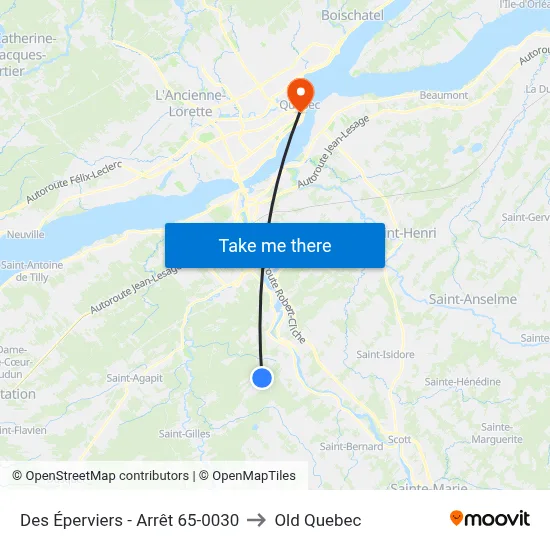 Des Éperviers - Arrêt 65-0030 to Old Quebec map