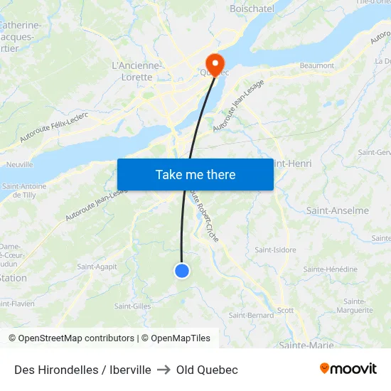 Des Hirondelles / Iberville to Old Quebec map