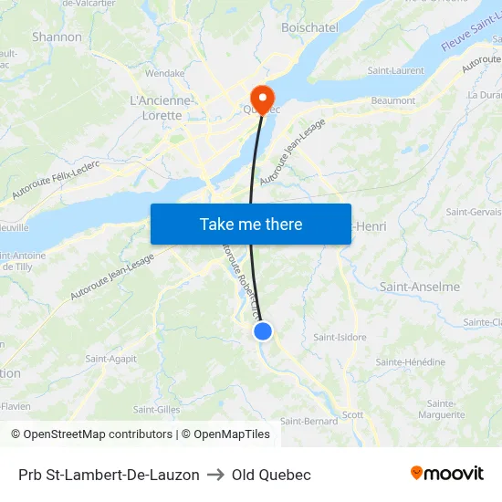 Prb St-Lambert-De-Lauzon to Old Quebec map