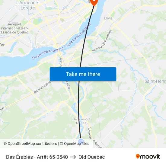 Des Érables - Arrêt 65-0540 to Old Quebec map