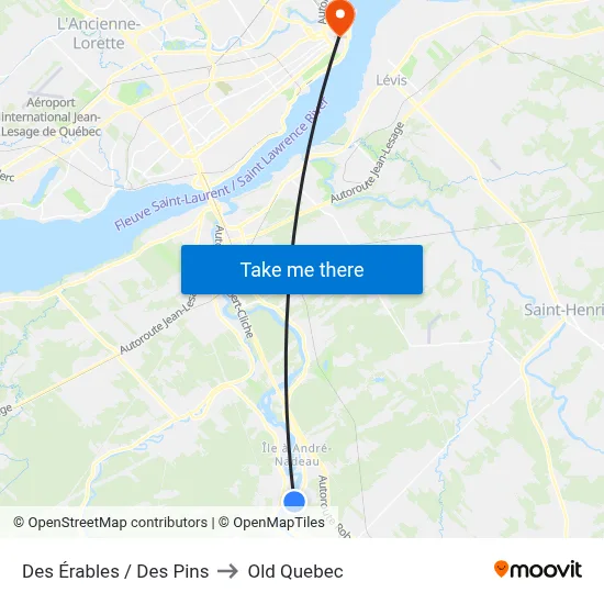 Des Érables / Des Pins to Old Quebec map