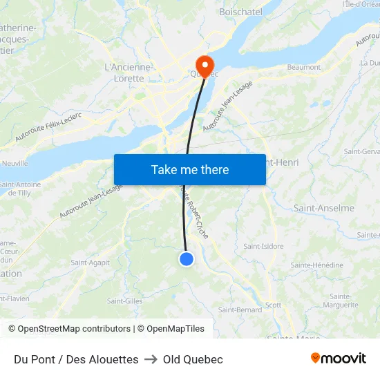 Du Pont / Des Alouettes to Old Quebec map