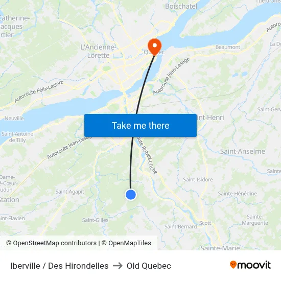 Iberville / Des Hirondelles to Old Quebec map