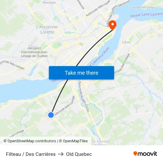 Filteau / Des Carrières to Old Quebec map