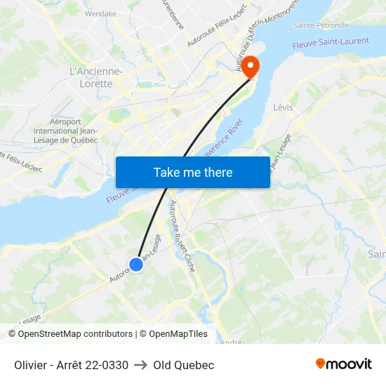 Olivier - Arrêt 22-0330 to Old Quebec map