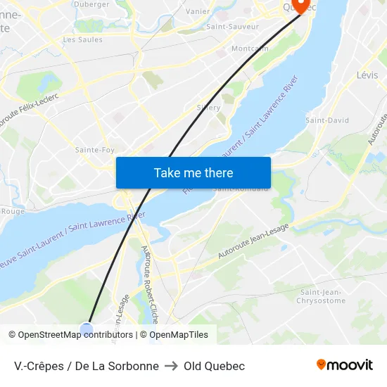 V.-Crêpes / De La Sorbonne to Old Quebec map