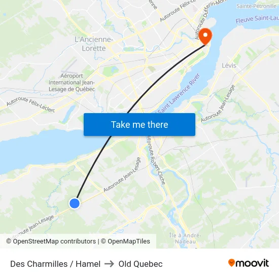 Des Charmilles / Hamel to Old Quebec map