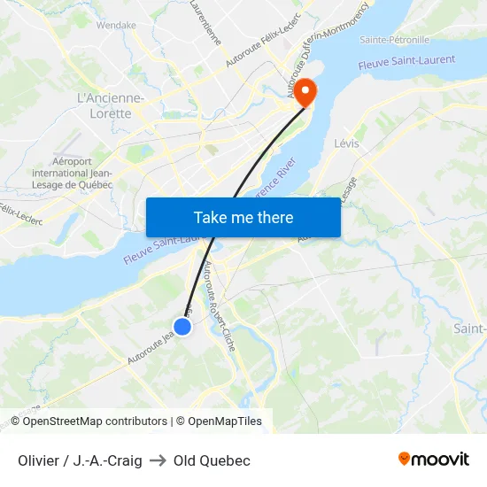 Olivier / J.-A.-Craig to Old Quebec map