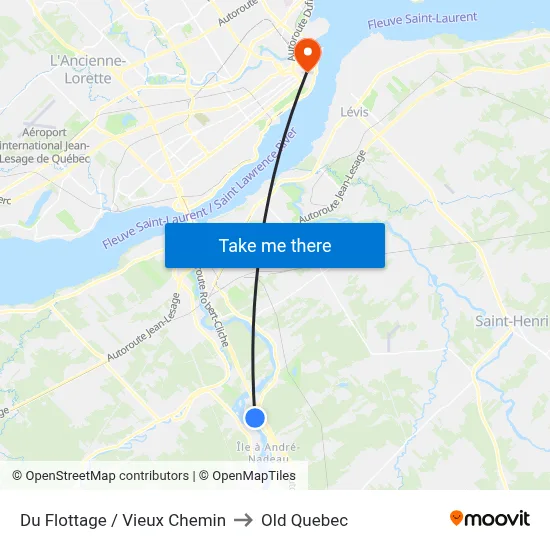 Du Flottage / Vieux Chemin to Old Quebec map