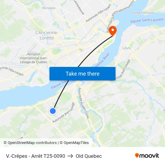 V.-Crêpes - Arrêt T25-0090 to Old Quebec map
