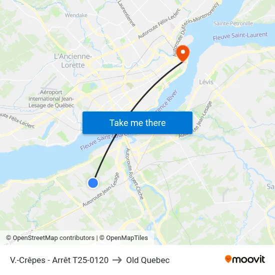V.-Crêpes - Arrêt T25-0120 to Old Quebec map