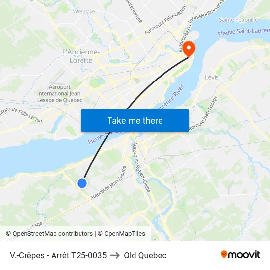 V.-Crêpes - Arrêt T25-0035 to Old Quebec map