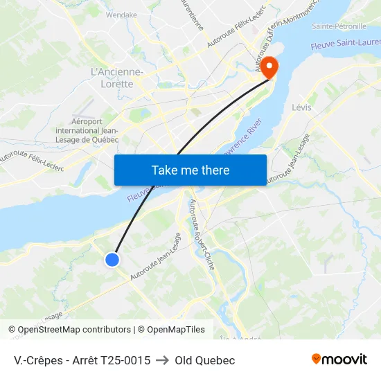 V.-Crêpes - Arrêt T25-0015 to Old Quebec map