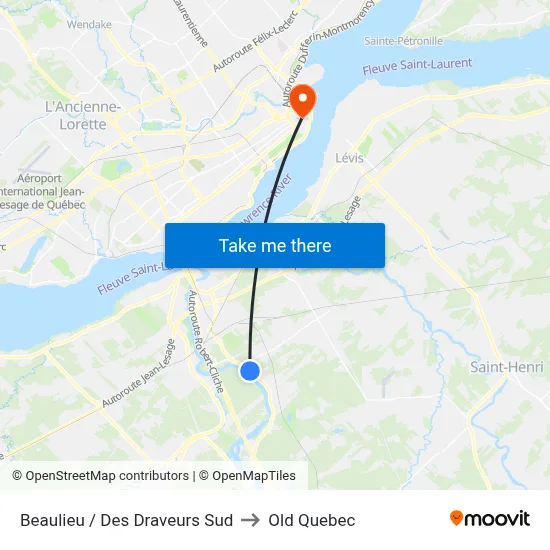 Beaulieu / Des Draveurs Sud to Old Quebec map